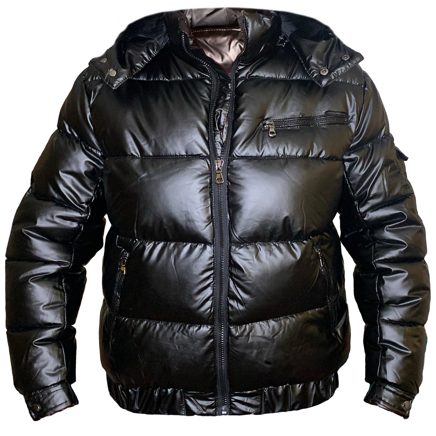 Black Matte Gloss Hooded Puffer