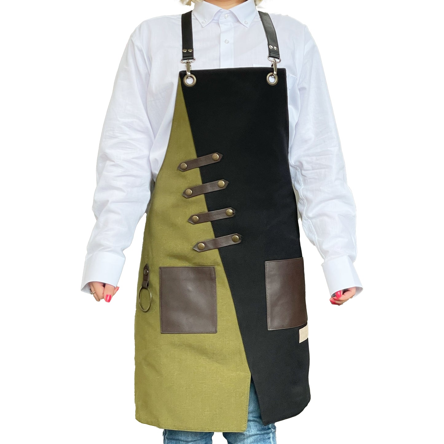 Utility Apron By Zouhad Black and Olive Green