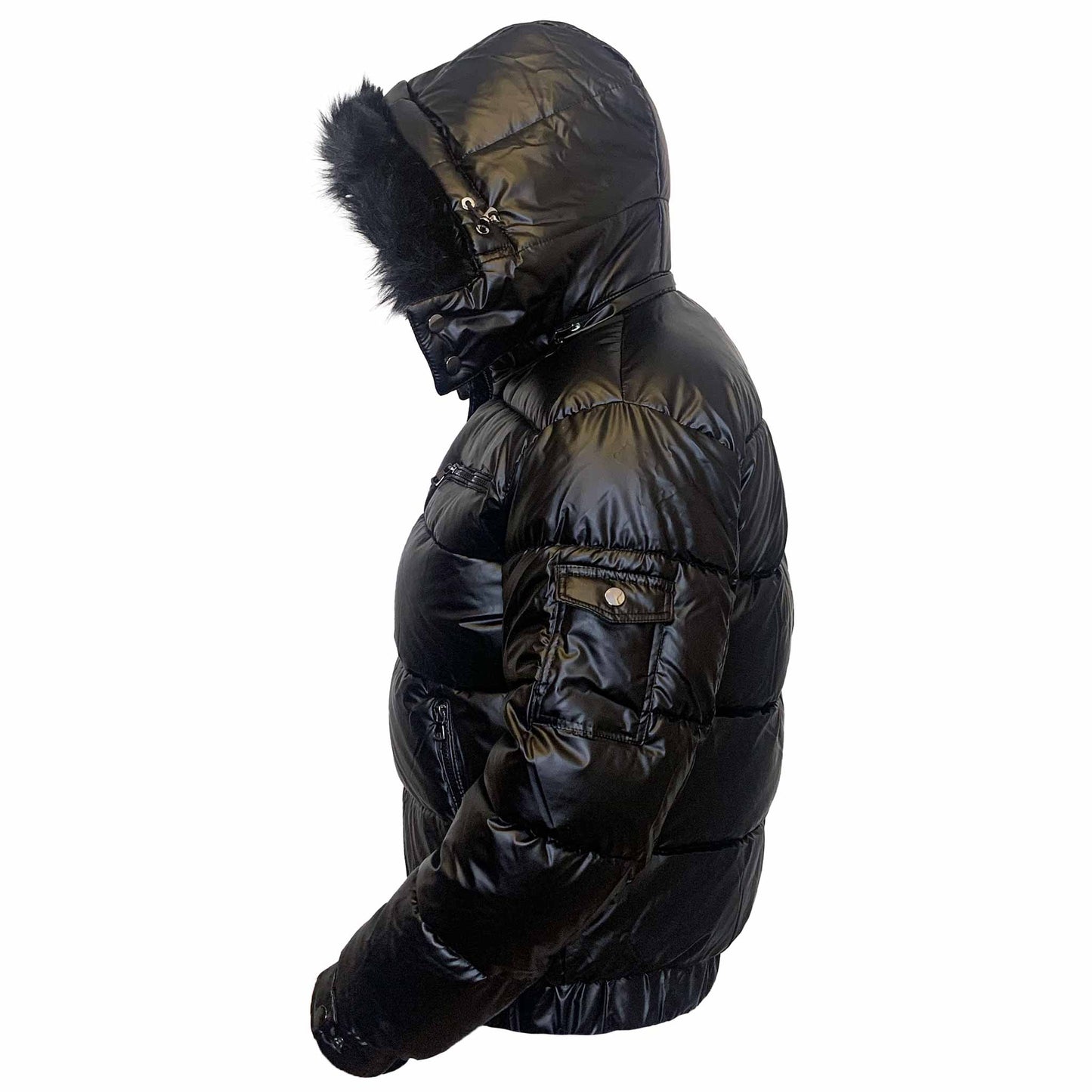Black Matte Gloss Hooded Puffer