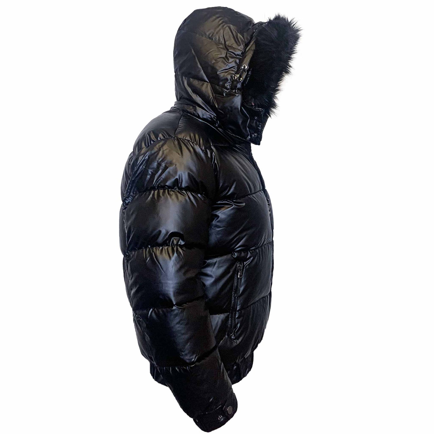 Black Matte Gloss Hooded Puffer