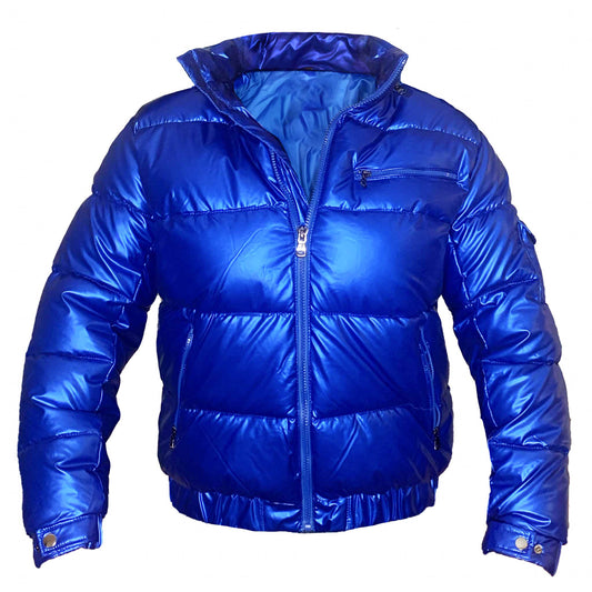 Cobalt Blue Matte Gloss Hooded Puffer